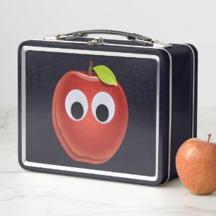 Apple, red fruit with googly eyes - Personalised Metal Lunch Box