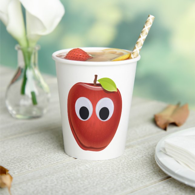 Apple, red fruit with googly eyes - Personalised Paper Cups (Insitu)