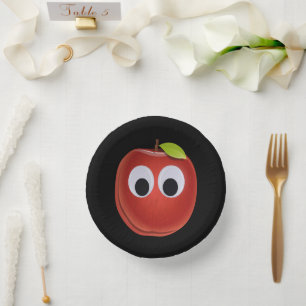 Apple, red fruit with googly eyes - Personalised Paper Plate