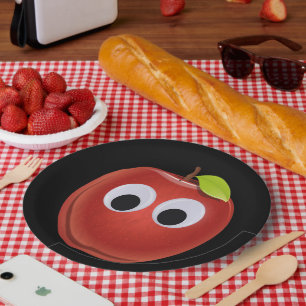 Apple, red fruit with googly eyes - Personalised Paper Plate