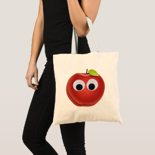 Apple, red fruit with googly eyes - Personalised Tote Bag