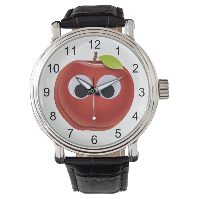 Apple, red fruit with googly eyes - Personalised Watch (Front)