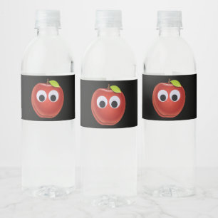 Apple, red fruit with googly eyes - Personalised Water Bottle Label