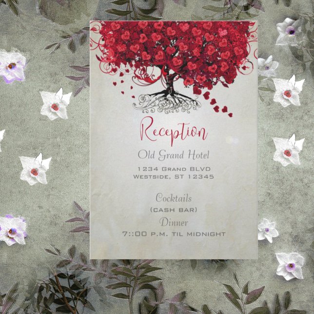 Apple Red Heart Leaf Black Tree Wedding RSVP Card (Creator Uploaded)