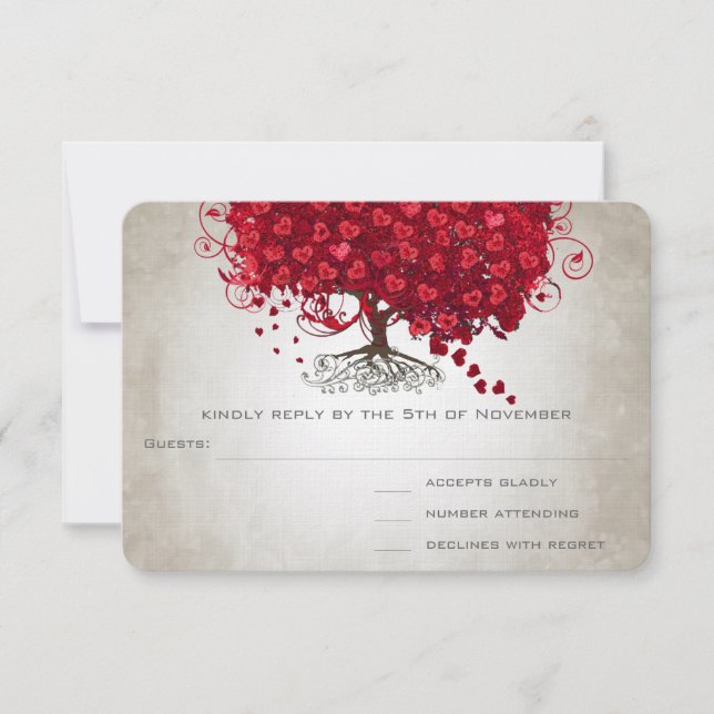 Apple Red Heart Leaf Wedding RSVP (Front)