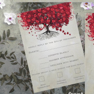 Apple Red Heart Leaf Wedding RSVP Card