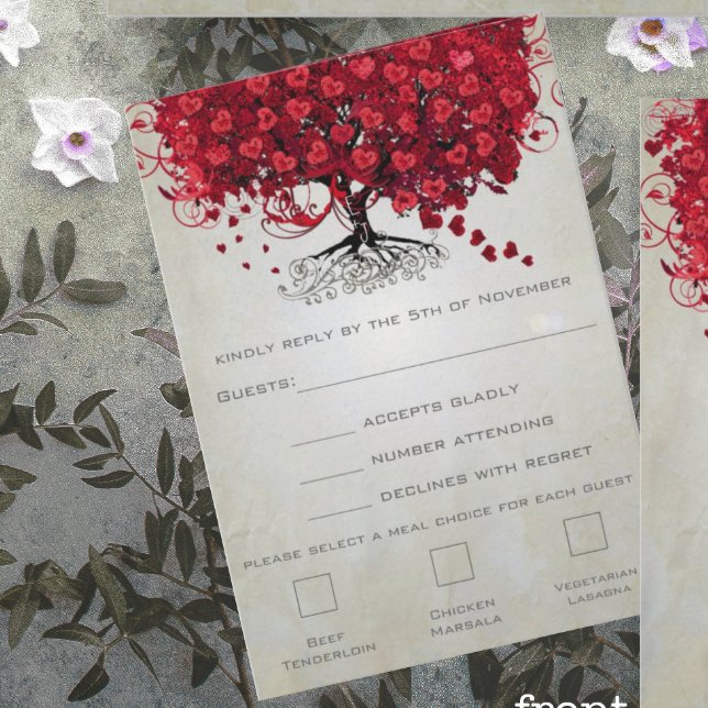 Apple Red Heart Leaf Wedding RSVP Card (Creator Uploaded)