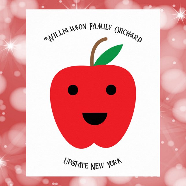 Apple Red Kawaii Orchard Personalise Poster (A poster with a red kawaii apple and text you can personalize)