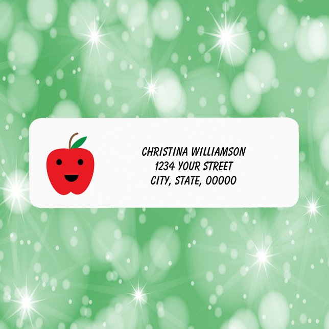Apple Red Kawaii Personalise Return Address Label (A return address label with a cute kawaii apple and text you can personalize!)