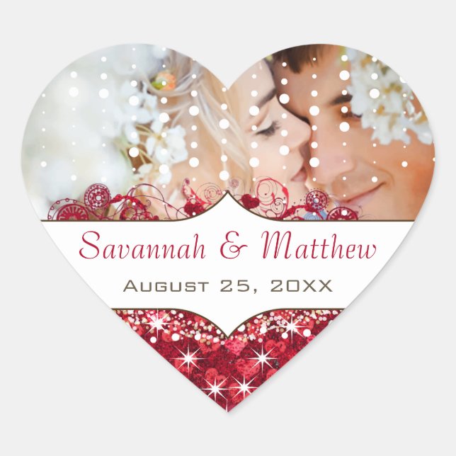 Apple Red Your Photo Romantic Heart Leaf Heart Sticker (Front)