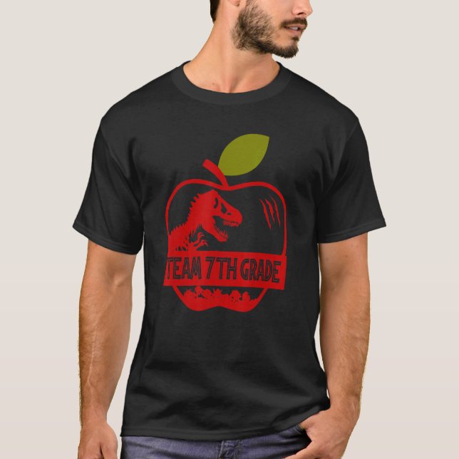 Apple Rex Dinosaur Back To School Team 7th Grade T-Shirt (Front)
