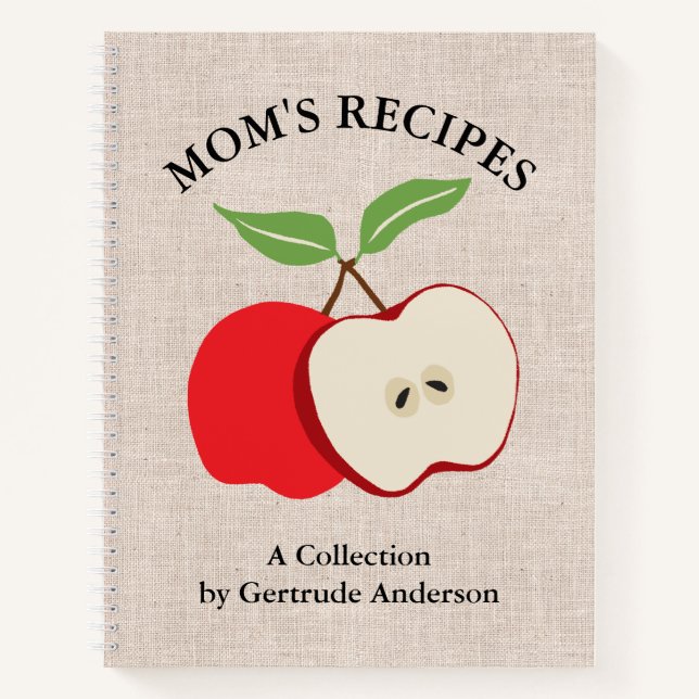 Apple Rustic Faux Burlap Mum's Recipe Cookbook Notebook (Front)