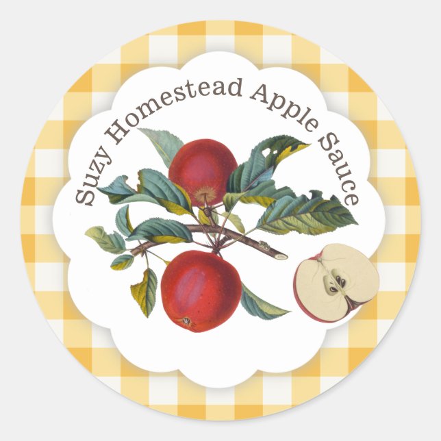 Apple Sauce Classic Gingham Round Sticker (Front)