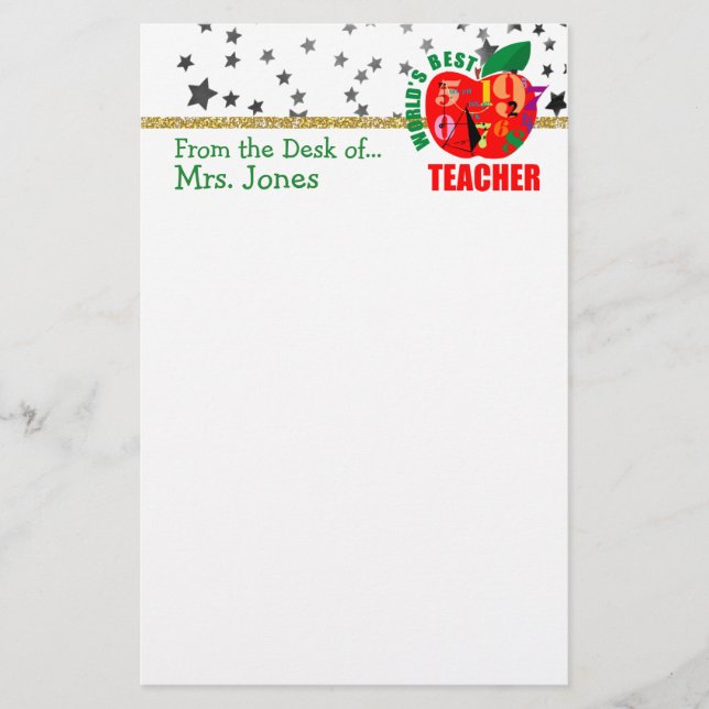 Apple Stars Glitter | World's Best Teacher Stationery (Front)