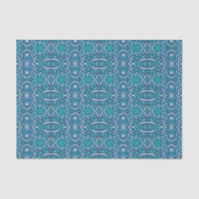Apple Stripe Bohemian Arabesque Pattern Blue Teal Tissue Paper (Front)
