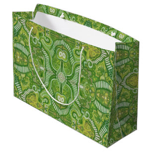 Apple Stripe Bohemian Arabesque Pattern Chartreuse Large Gift Bag