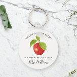 Apple Teacher Appreciation Name Keychain Gift<br><div class="desc">Red and green watercolor apple teacher name keychain with the saying Thank You For Being An Amazing Teacher, followed by a custom name template with the teacher's name in a curly cursive script. A cute and functional thank you gift for teachers that you can give at the end of the...</div>