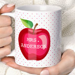 Apple Teacher Gift Personalised Polka Dots Coffee Mug<br><div class="desc">Apple Teacher Gift Personalised Polka Dots Coffee Mug. Cute teacher appreciation gift with a red apple and polka dots. Makes the perfect teacher Christmas gift. Personalise this custom design with your own name or text.</div>