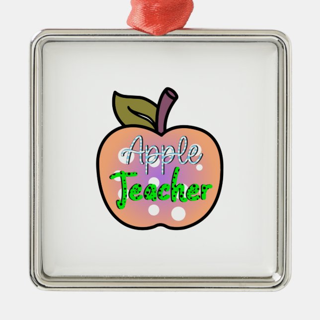 Apple Teacher Metal Ornament (Front)