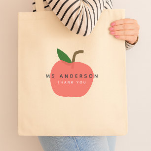 Apple Teacher Modern Name Thank You Tote Bag
