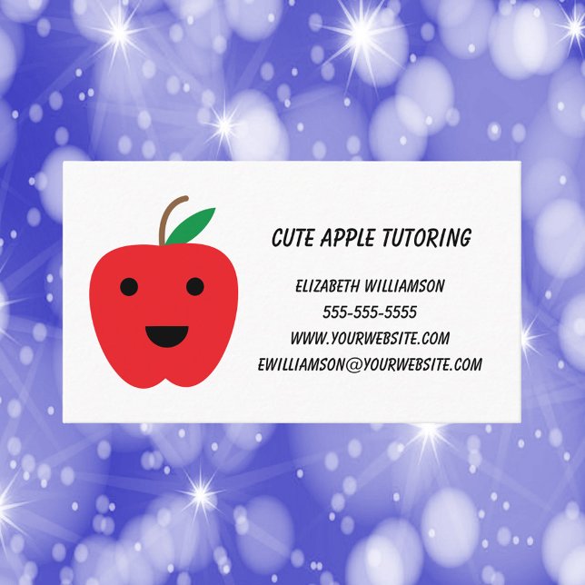 Apple Teacher Tutor Cute Red Personalise Business Card (An education theme business card that has a cute red apple and text you can personalize!)
