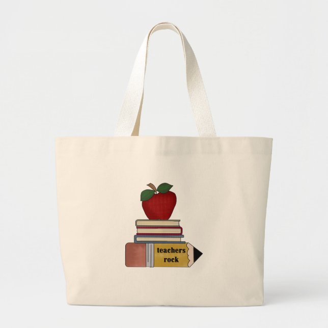 Apple Teachers Rock Tshirts and Gifts Large Tote Bag (Front)
