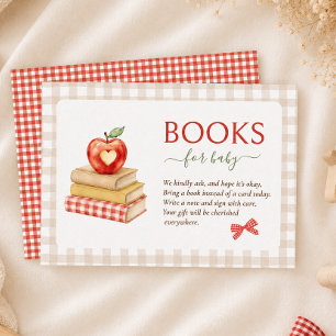 Apple theme red gingham Baby Shower books for baby Enclosure Card
