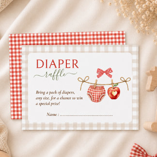 Apple theme red gingham baby shower diaper raffle enclosure card