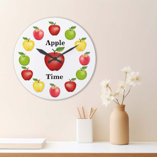 Apple Time, Delicious, Granny Smith, Pink Variety Large Clock