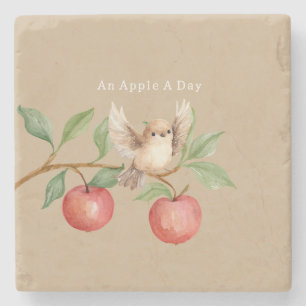 Apple Tree Bird on Branch Stone Coaster