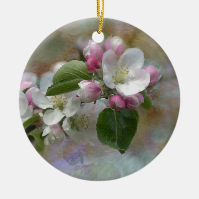 Apple Tree Blossoms Ceramic Ornament (Front)