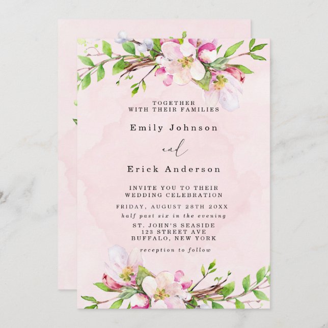 Apple Tree Blossoms Vintage Music Wedding Invitation (Front/Back)