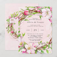 Apple Tree Blossoms Watercolor Wreath Wedding