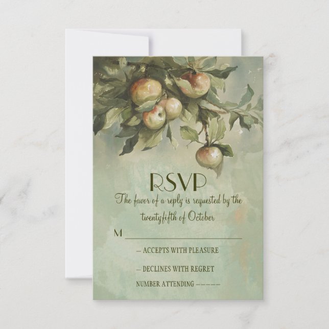 Apple tree garden wedding RSVP cards (Front)