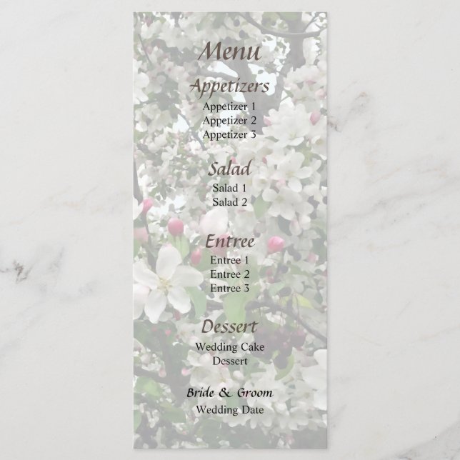 Apple Tree In Bloom Wedding Menu (Front)