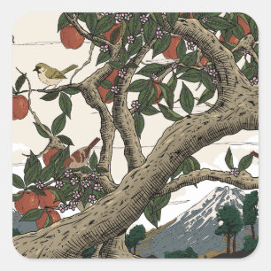 Apple Tree Landscape Square Sticker