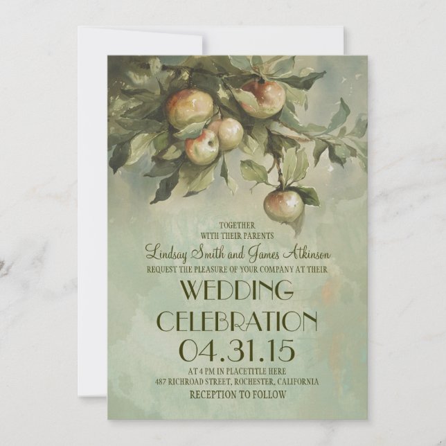 Apple tree rustic wedding invitations (Front)