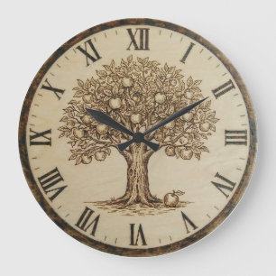 Apple Tree Wall Clock – Wood-Burned Style