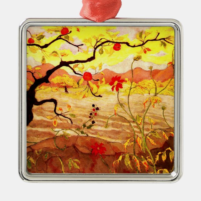 Apple Tree with Red Fruit by Paul Ranson, Metal Ornament (Front)