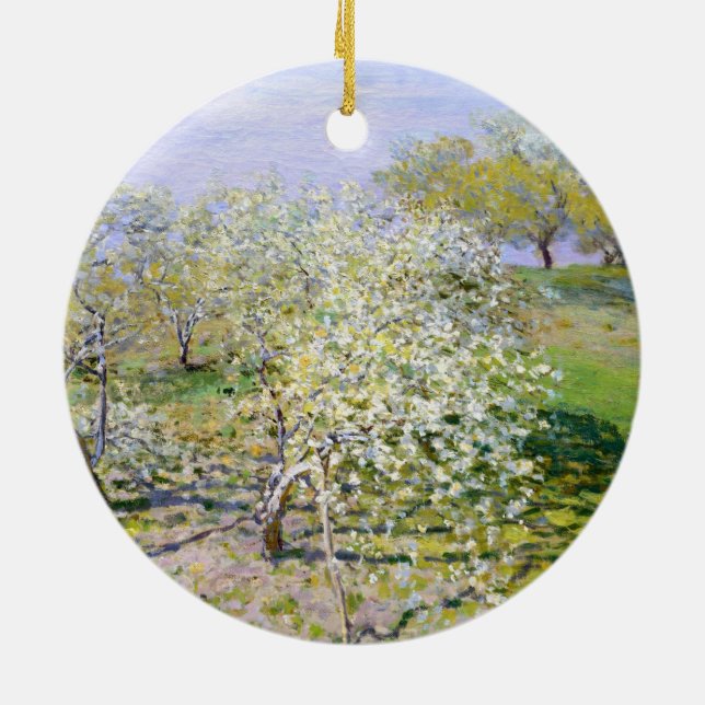 Apple Trees in Bloom (by Claude Monet) Ceramic Ornament (Back)
