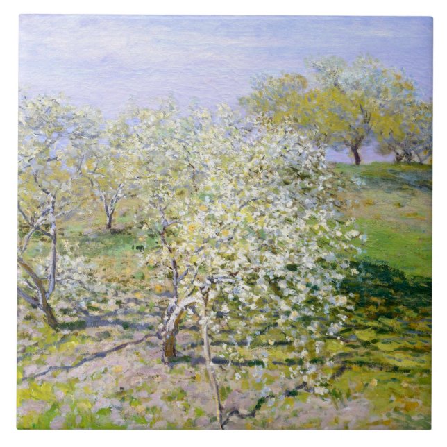 Apple Trees in Bloom (by Claude Monet) Ceramic Tile (Front)