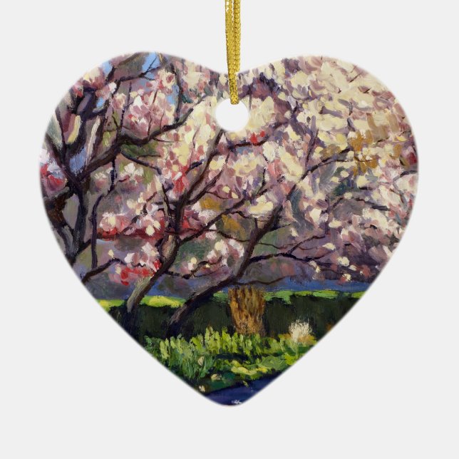 Apple Trees in Bloom Painting Ceramic Ornament (Front)
