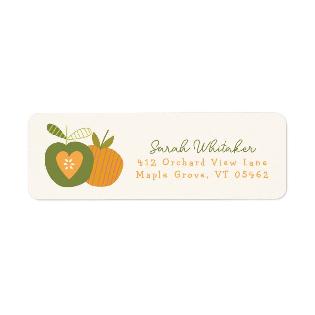 Apple Whimsical Cute Modern Autumn Green Return Address Label (Front)