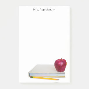 Apple with Book and Pencil Teacher Name 4 x 6 Post-it Notes