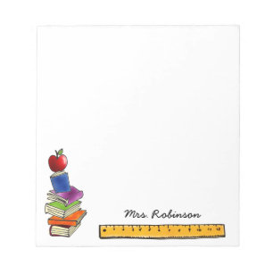 Apple with Book Stack Add Name 5.5 x 6 Notepad