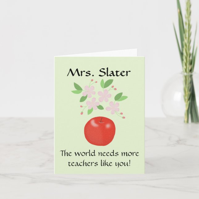 Apple with Flowers Editable Teacher Appreciation Thank You Card (Front)