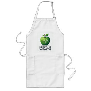 Apple with Heartbeat Pulse and Health is Wealth Long Apron