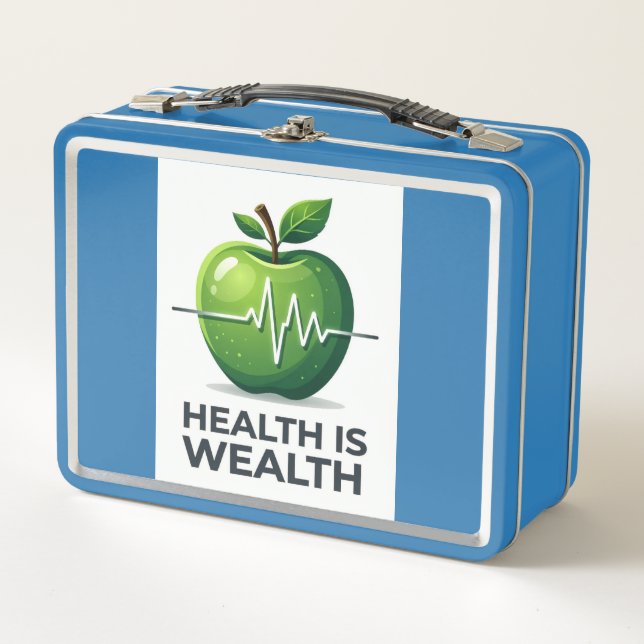 Apple with Heartbeat Pulse and Health is Wealth Metal Lunch Box (Front)