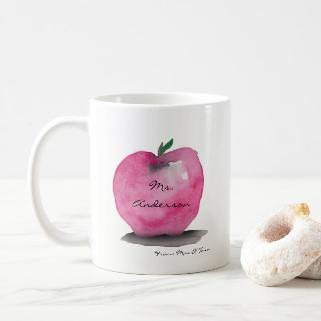 Apple with Teacher name, from student, custom Coffee Mug (With Donut)
