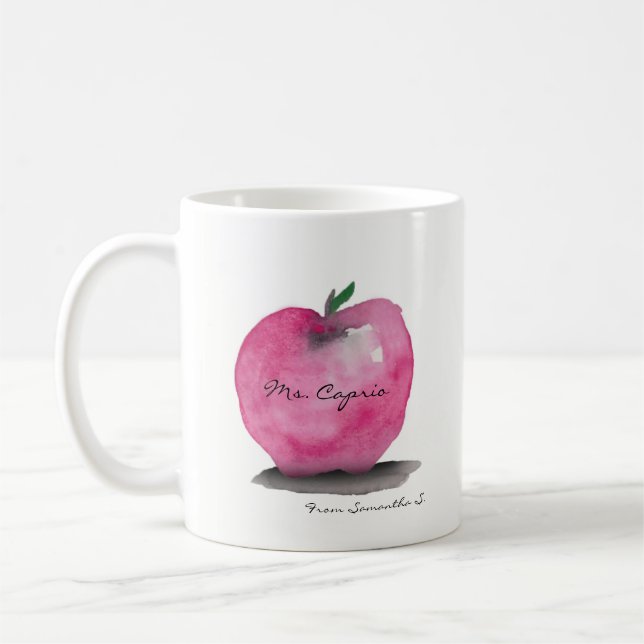 Apple with Teacher name, from student, custom Coffee Mug (Left)